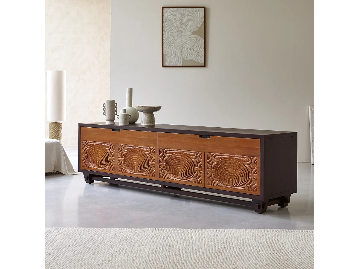 Meuble tv en bois d'acajou massif 200 Frida