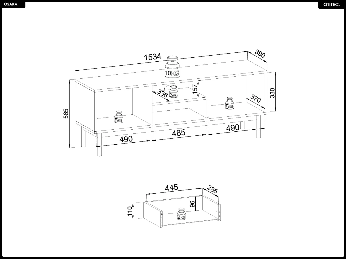 Meuble TV – L.154 x H.56 x P.39 cm – OSAKA