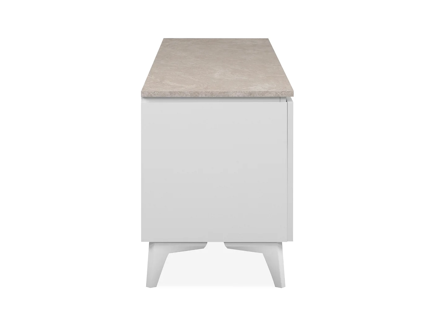 Meuble TV 2 portes, 1 tiroir et 1 niche décor travertin et blanc L150cm - BERTRIX