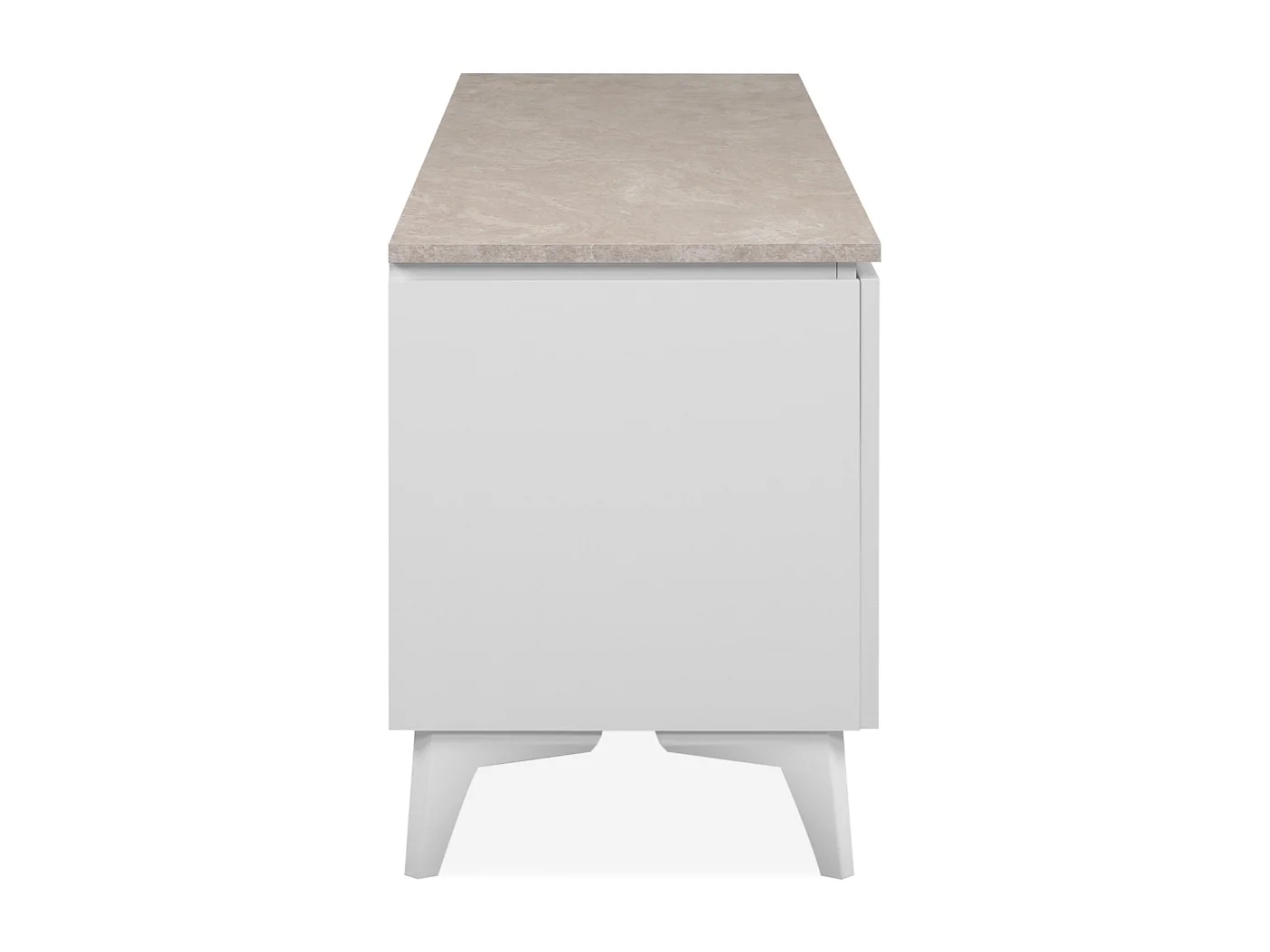 TV-Möbel mit 2 Türen, 1 Schublade und 1 offenem Fach, Dekor Travertin und Weiß, 150 cm – BERTRIX