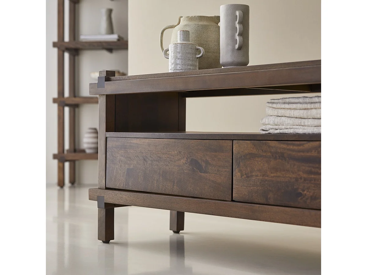 Mobile TV a 2 cassetti in legno di mango Arko