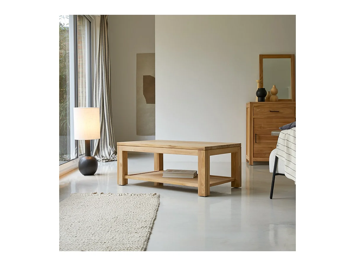 Couchtisch 100x60 cm aus unbehandeltem Teakholz rechteckig mit Alagefläche
