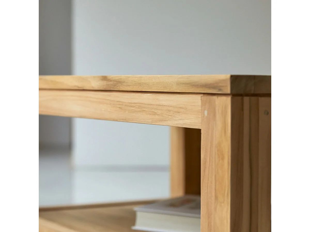 Couchtisch 100x60 cm aus unbehandeltem Teakholz rechteckig mit Alagefläche