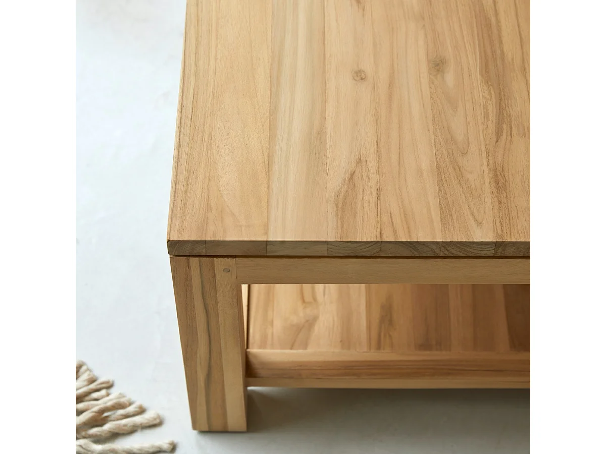 Couchtisch 100x60 cm aus unbehandeltem Teakholz rechteckig mit Alagefläche