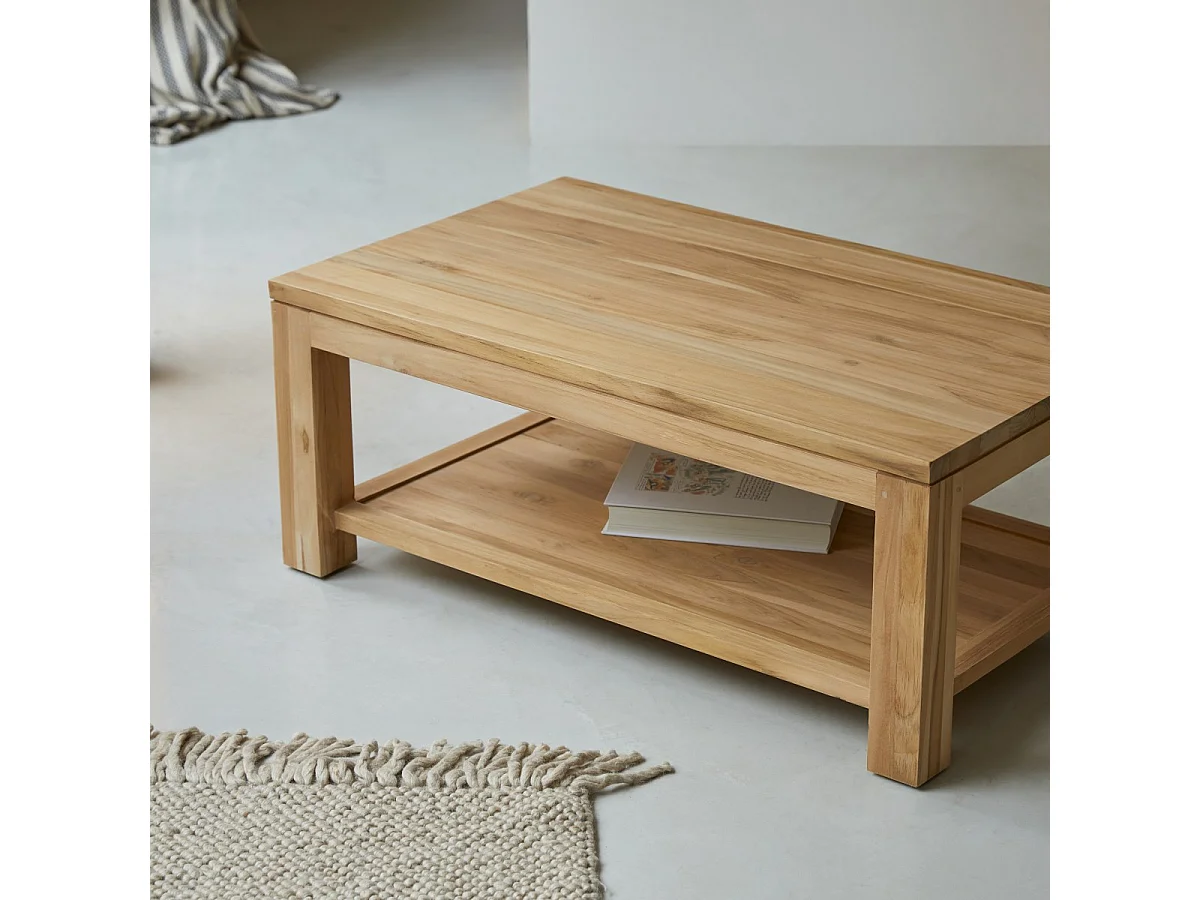 Couchtisch 100x60 cm aus unbehandeltem Teakholz rechteckig mit Alagefläche