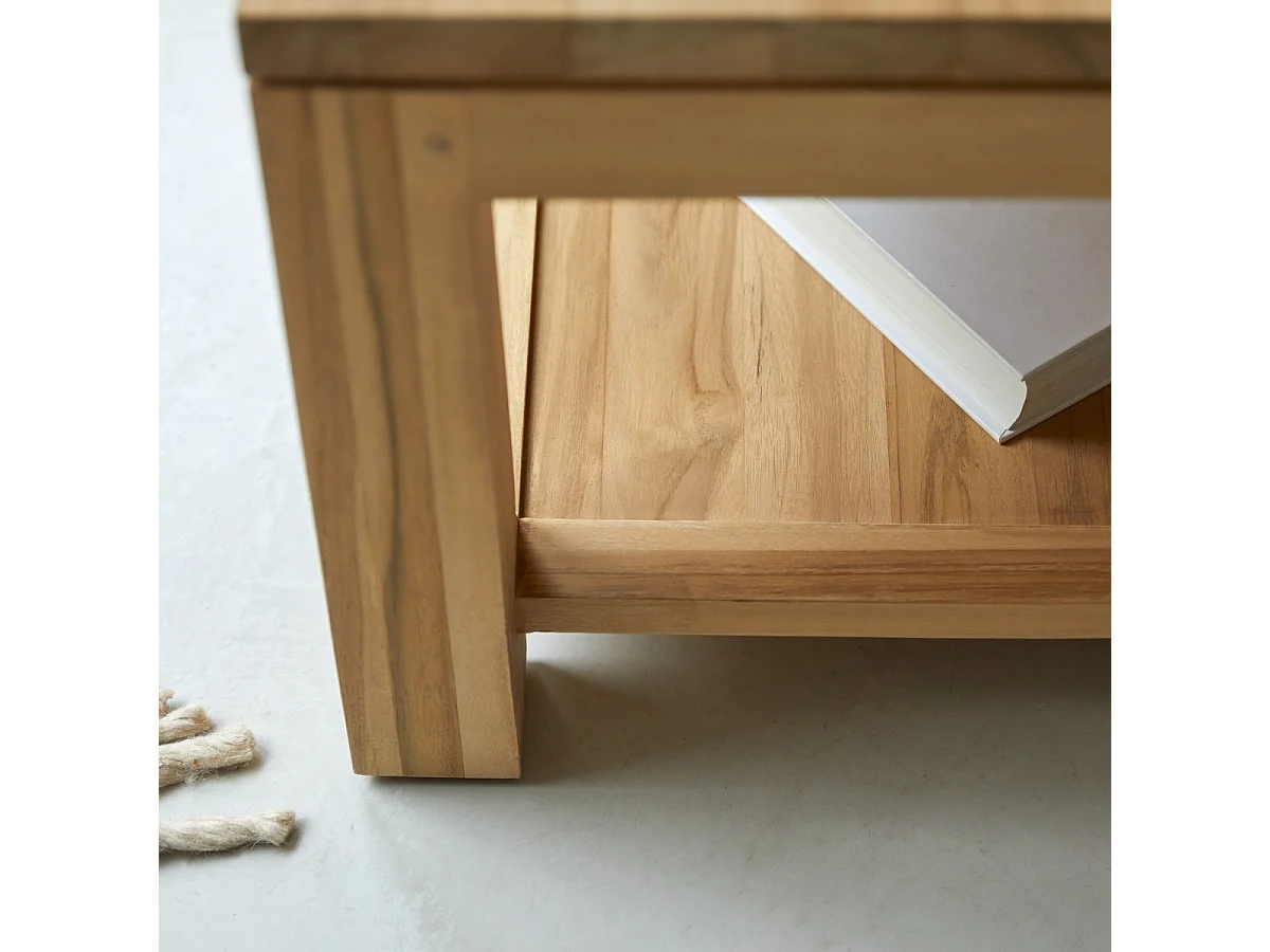 Couchtisch 100x60 cm aus unbehandeltem Teakholz rechteckig mit Alagefläche