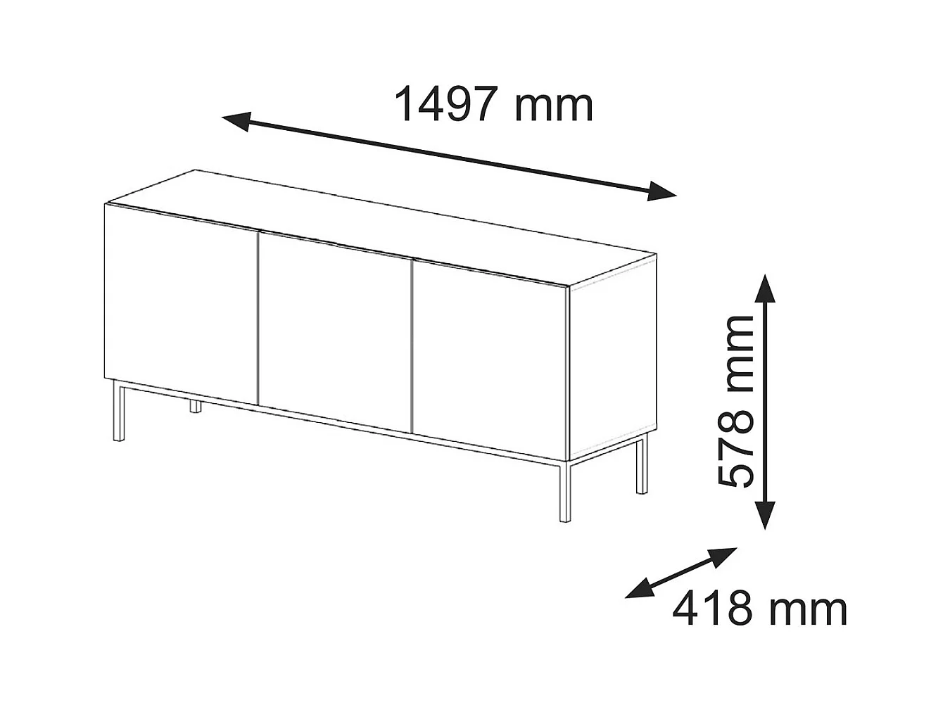 TV-kast Ravenna B 150 cm van 3D-gefreesd MDF met een elegant frame