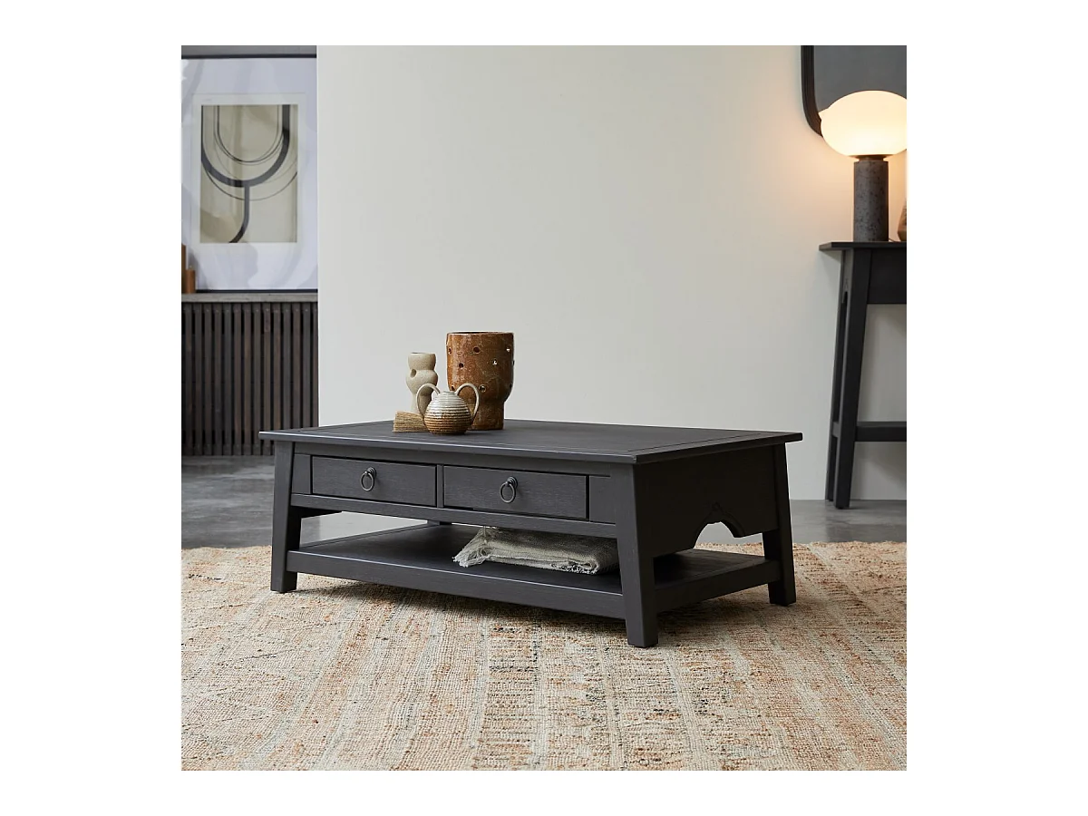 Couchtisch aus Kiefer massiv Thaki black 100 × 60