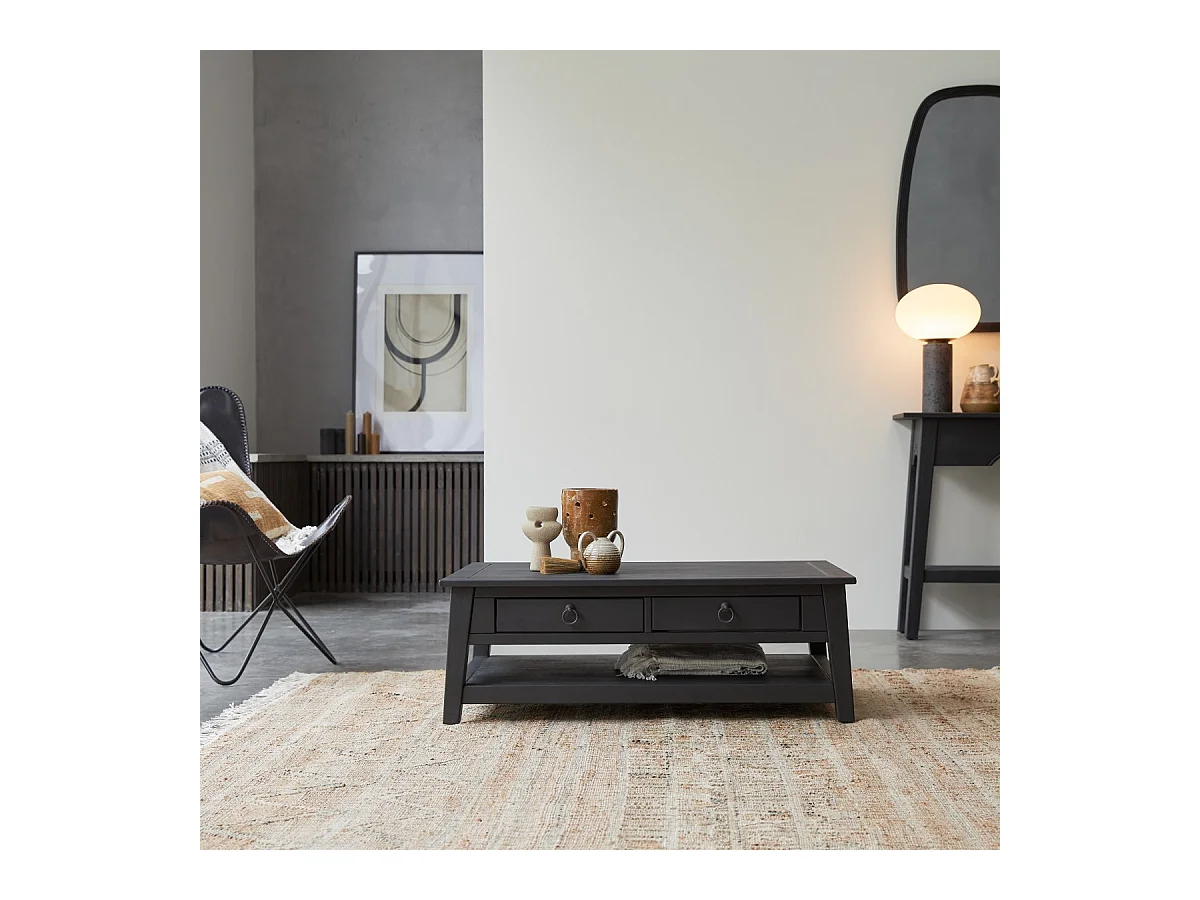 Table basse en pin massif 100x60 Thaki black