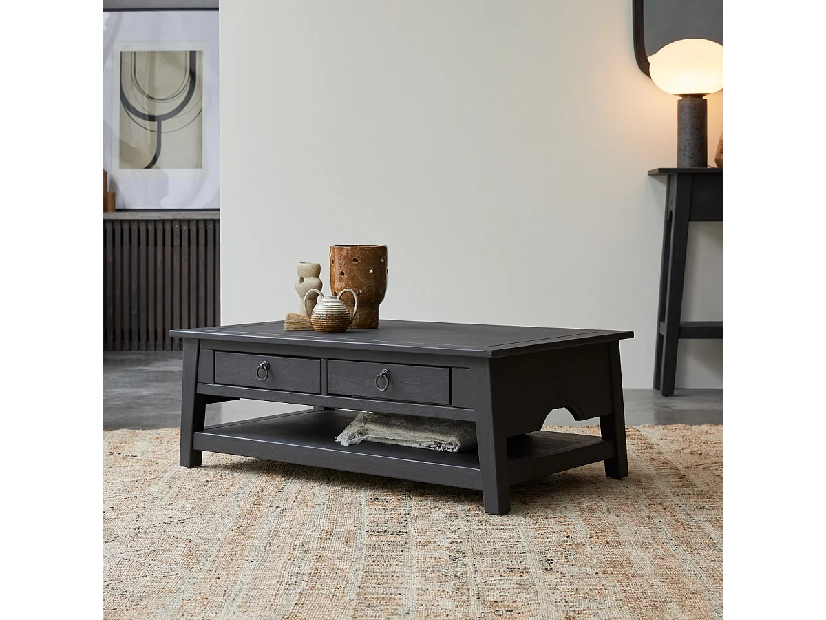 Couchtisch aus Kiefer massiv Thaki black 100 × 60
