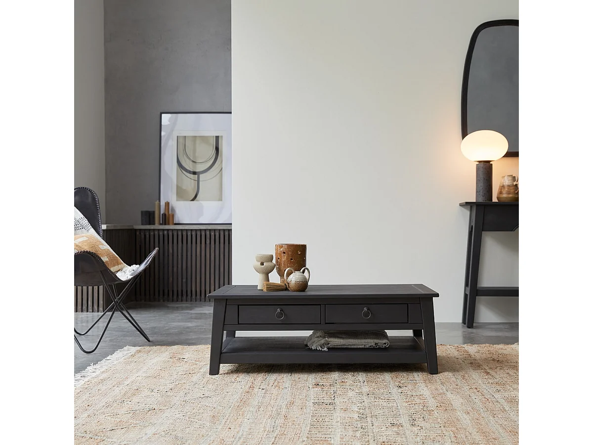 Table basse en pin massif 100x60 Thaki black