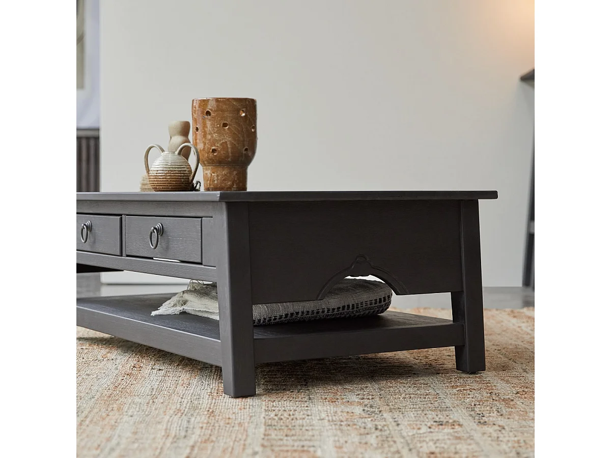 Table basse en pin massif 100x60 Thaki black
