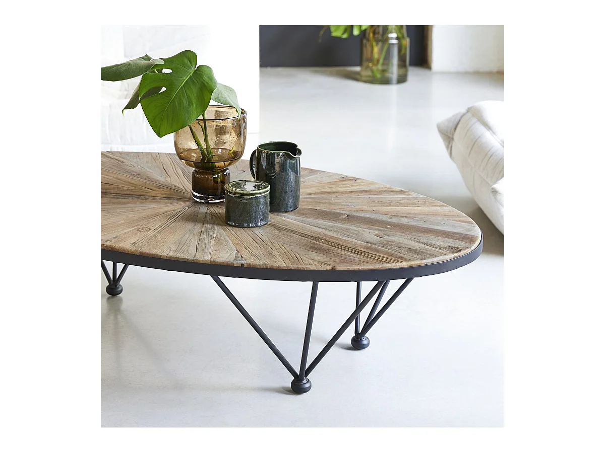 Couchtisch Beistelltisch Sofatisch Recycling-Ulme mit Metall 140x80 Industrielles Design