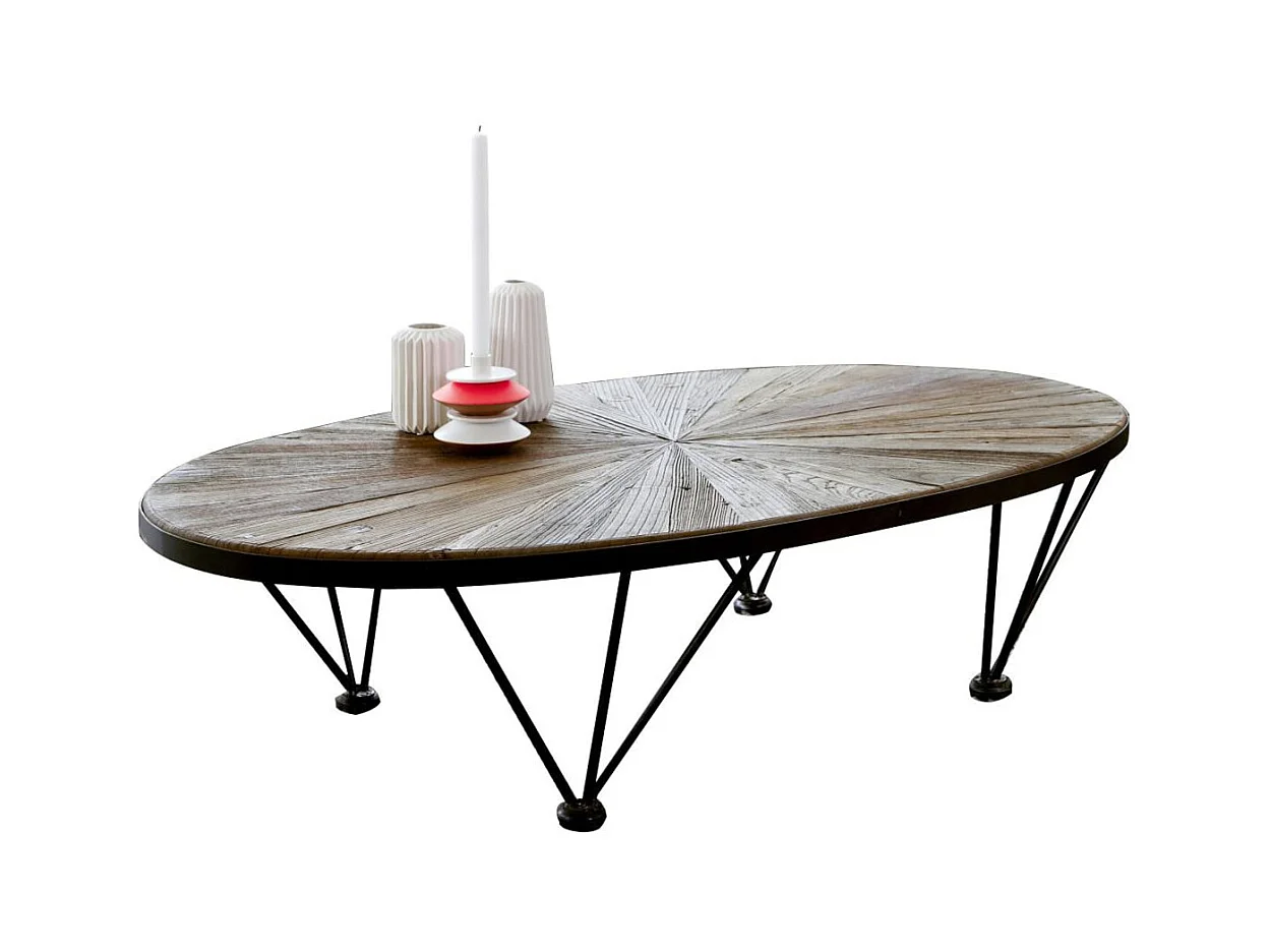 Couchtisch Beistelltisch Sofatisch Recycling-Ulme mit Metall 140x80 Industrielles Design