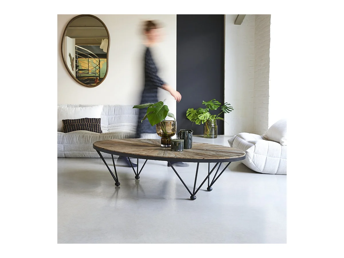 Couchtisch Beistelltisch Sofatisch Recycling-Ulme mit Metall 140x80 Industrielles Design