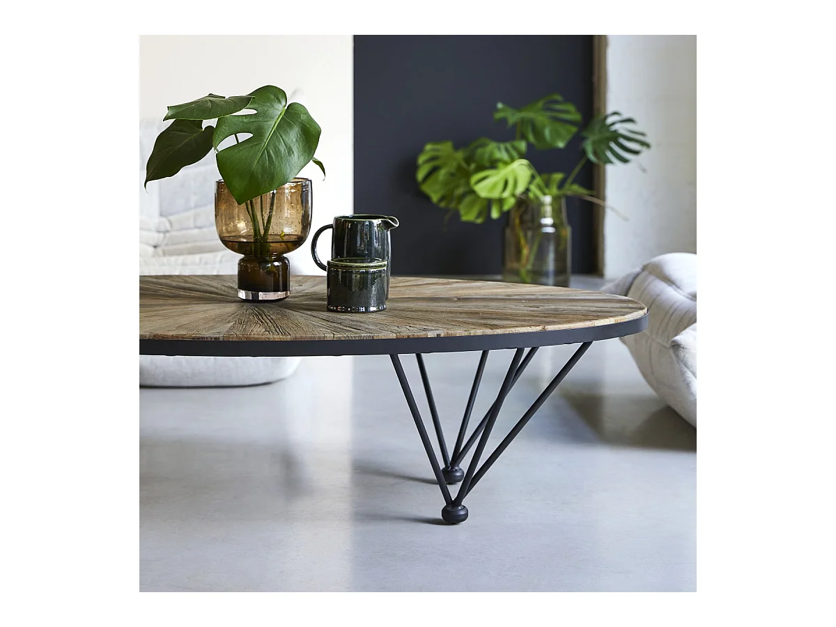 Couchtisch Beistelltisch Sofatisch Recycling-Ulme mit Metall 140x80 Industrielles Design