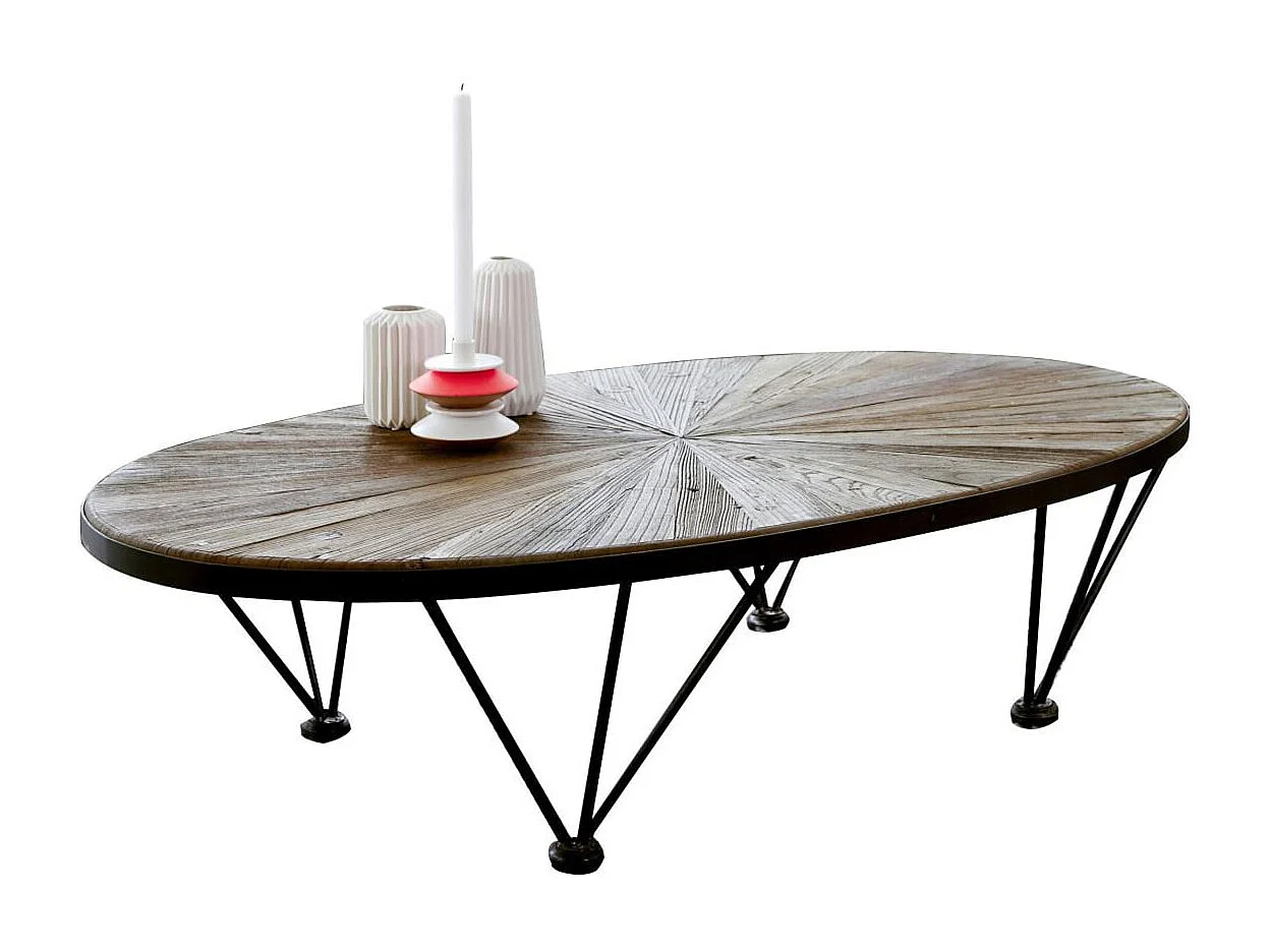 tavolino basso mobile legno massello olmo riciclato metallo divano 140x80 soggiorno salone