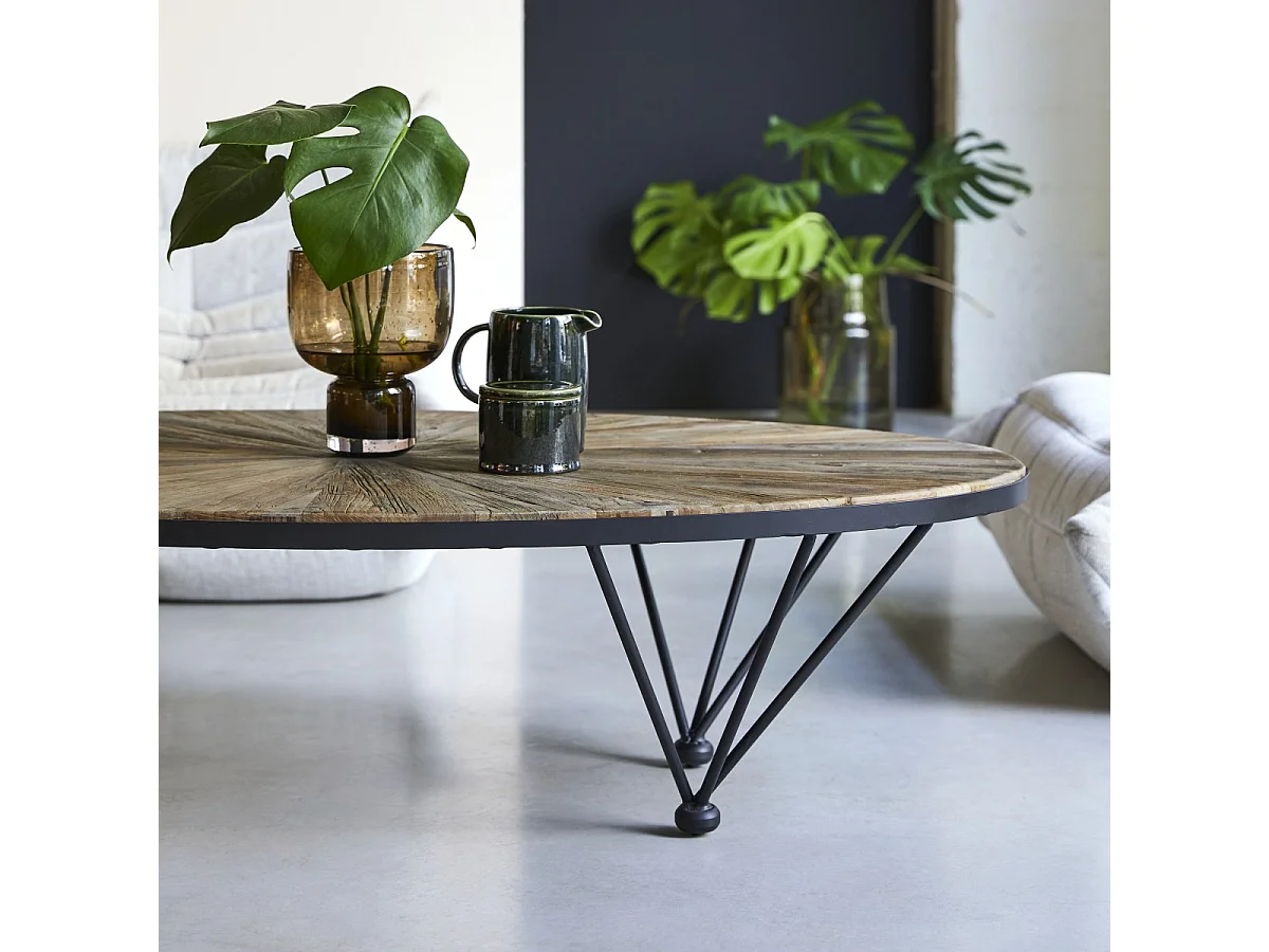 tavolino basso mobile legno massello olmo riciclato metallo divano 140x80 soggiorno salone