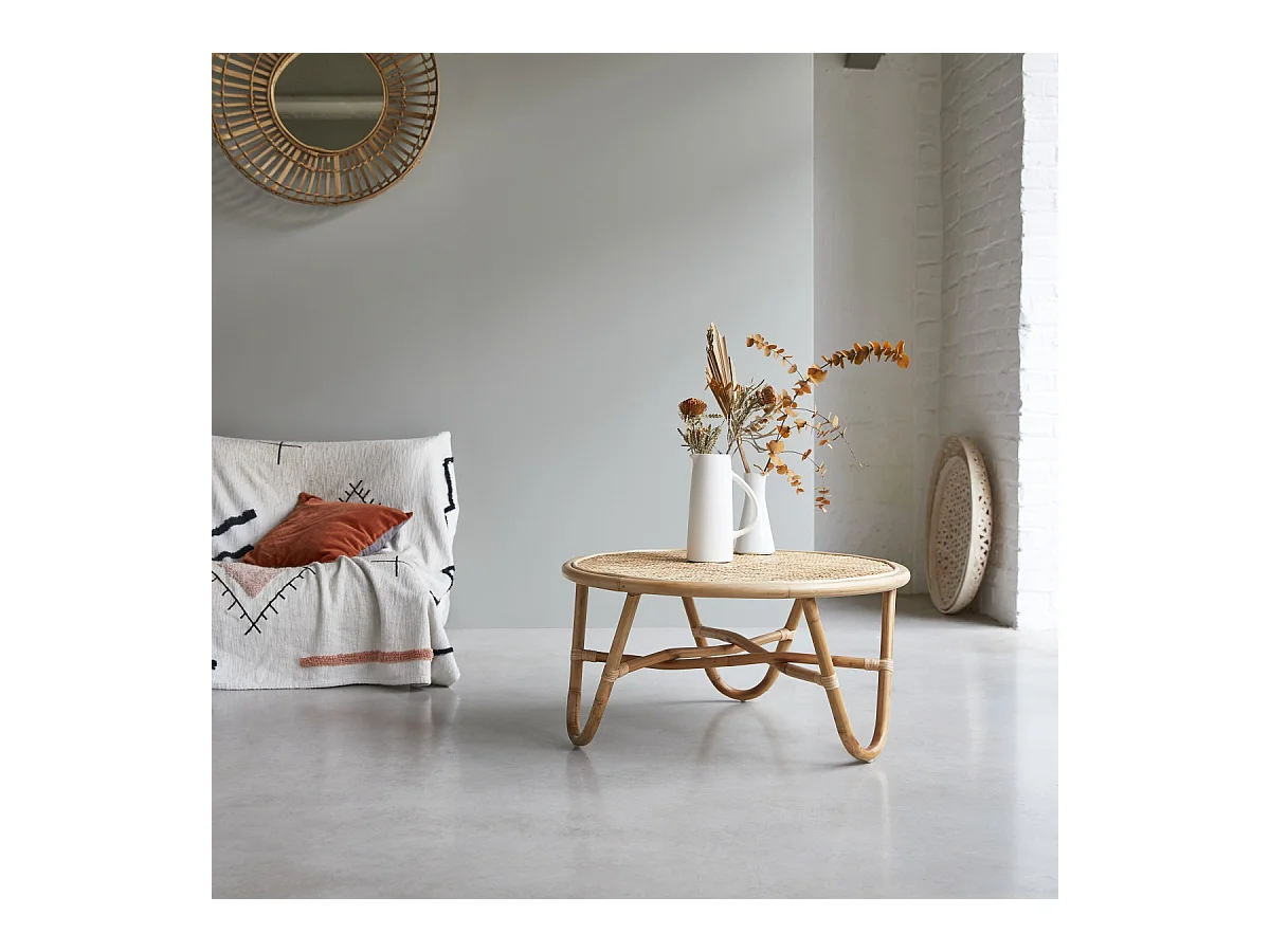 Table basse en tiges de rotin 80 Lina