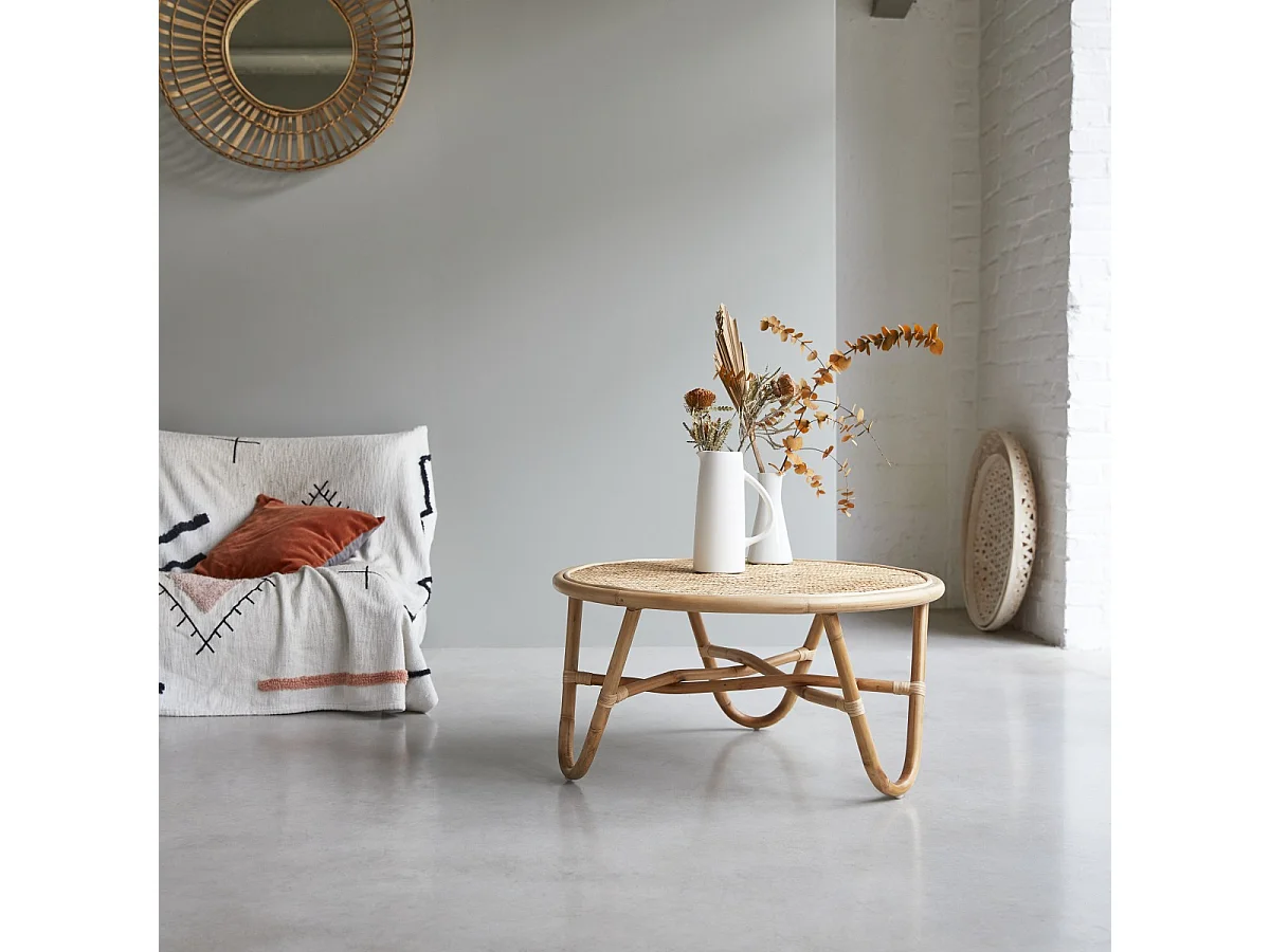 Table basse en tiges de rotin 80 Lina
