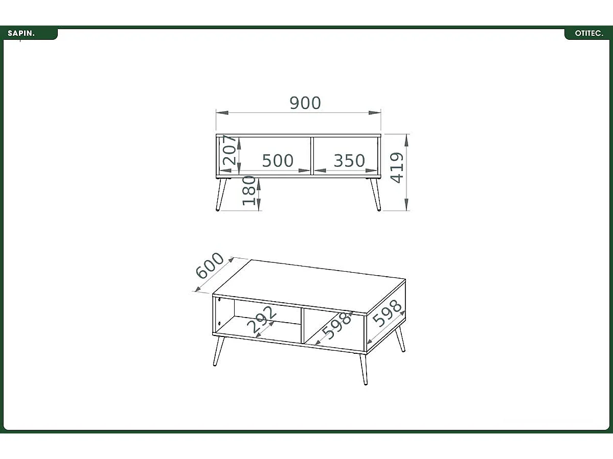 Table Basse - H.42 x L.90 x P.60 cm - SAPIN