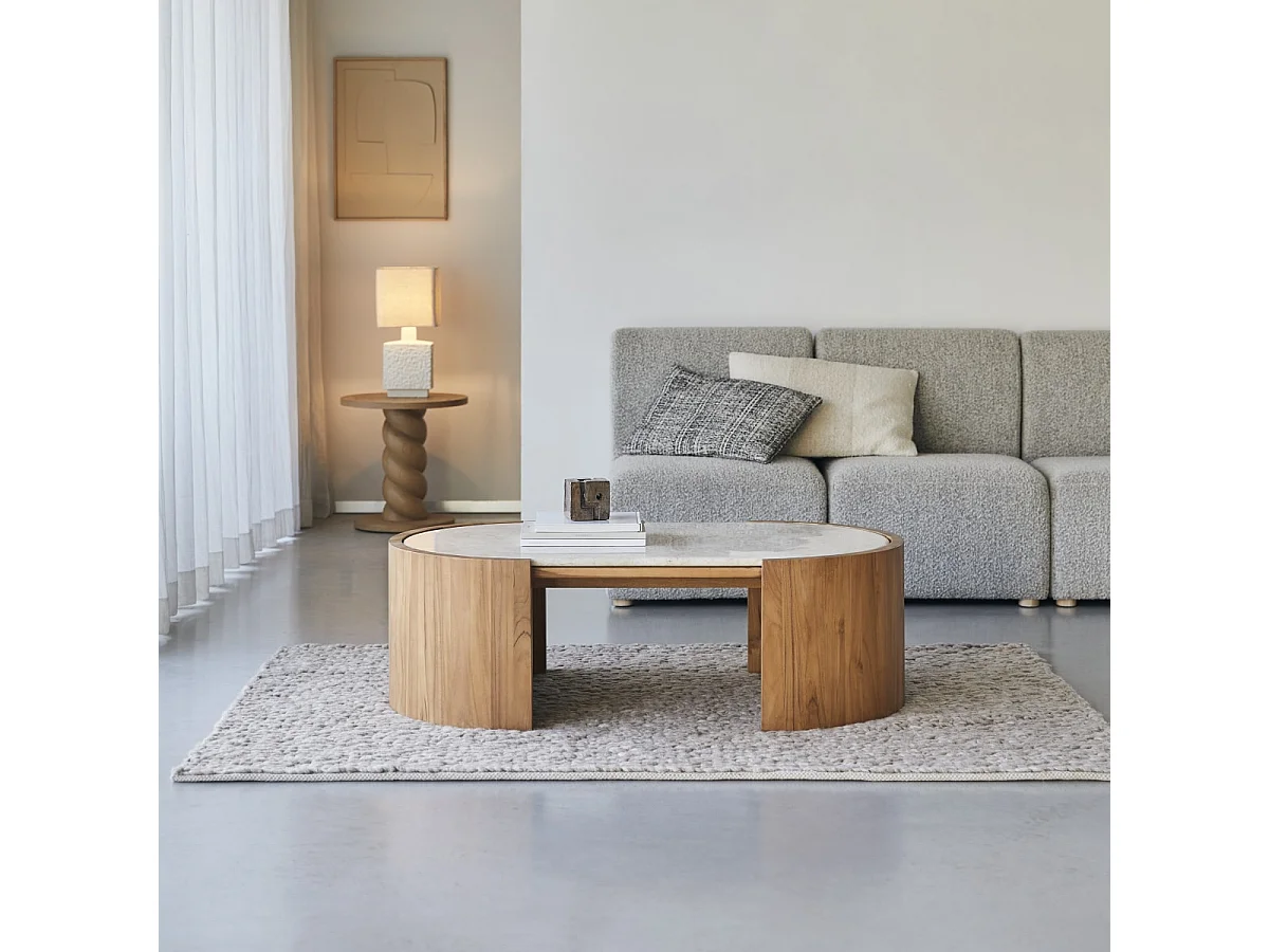 Couchtisch Virgile aus Teakholz und Marmor, 120