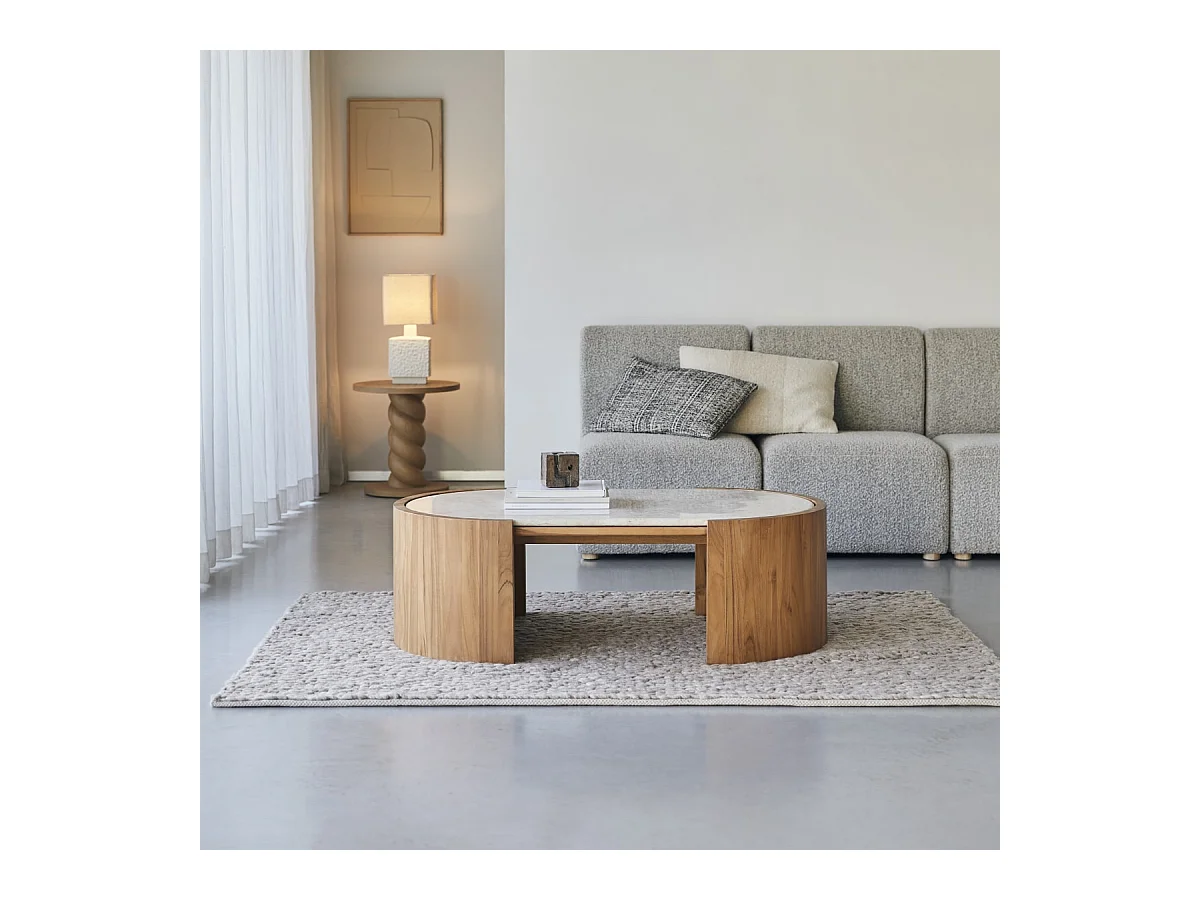 Tavolino in legno di teak e marmo 120 Virgile