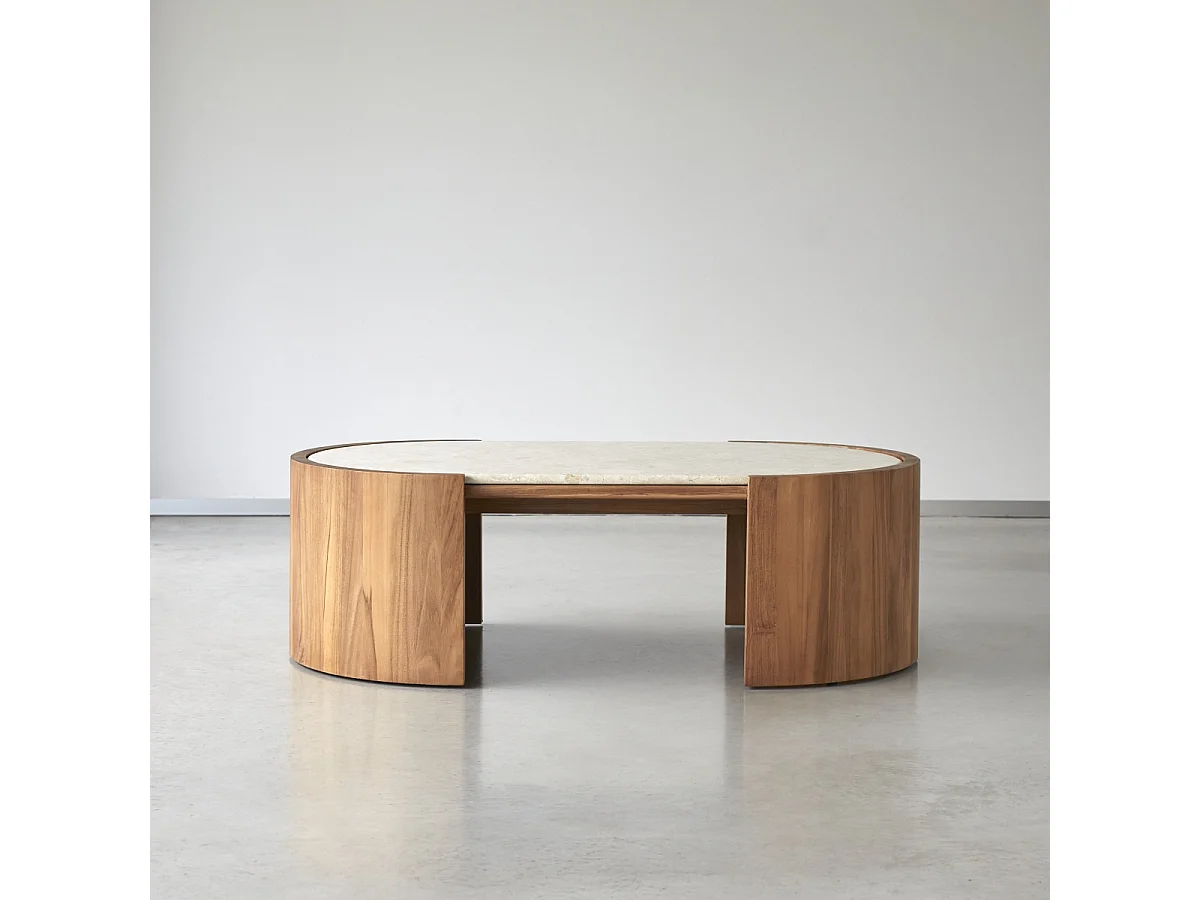 Couchtisch Virgile aus Teakholz und Marmor, 120