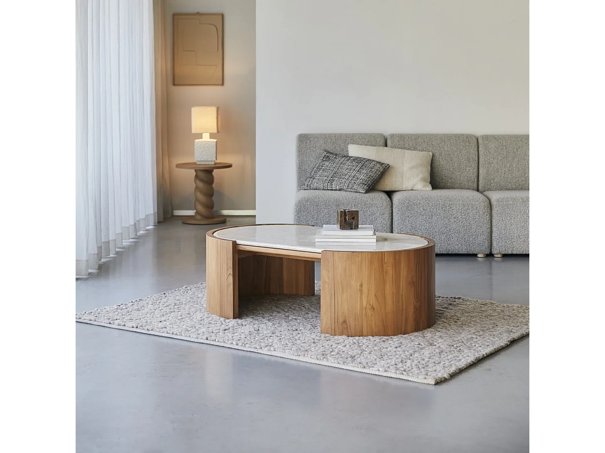 Couchtisch Virgile aus Teakholz und Marmor, 120