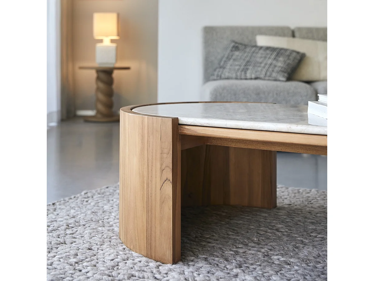 Couchtisch Virgile aus Teakholz und Marmor, 120