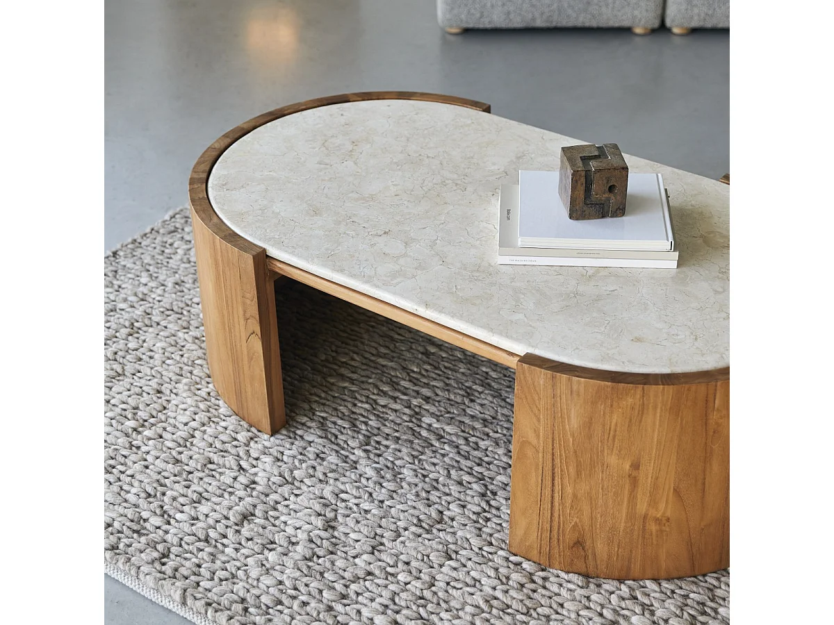 Couchtisch Virgile aus Teakholz und Marmor, 120