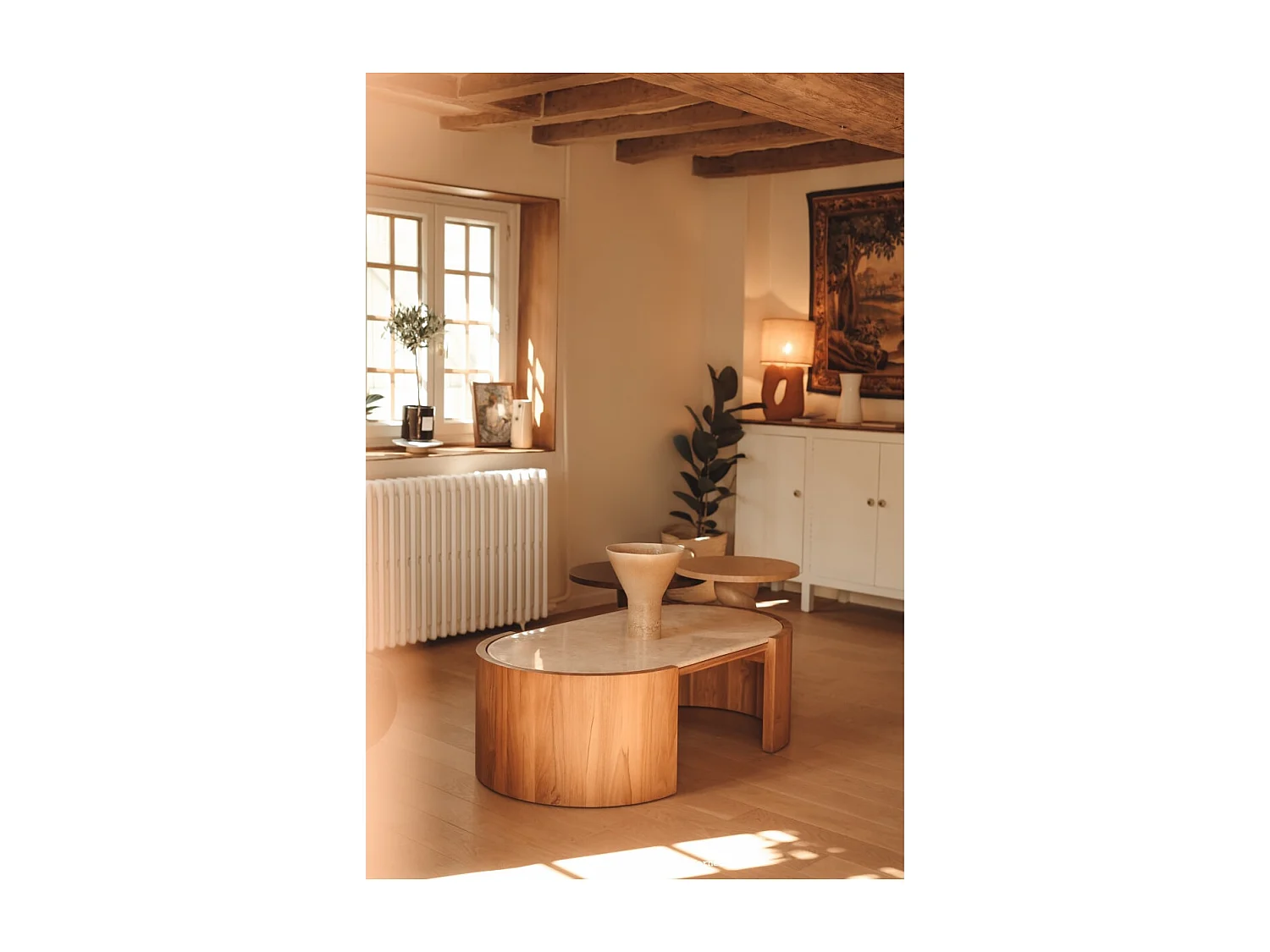 Couchtisch Virgile aus Teakholz und Marmor, 120