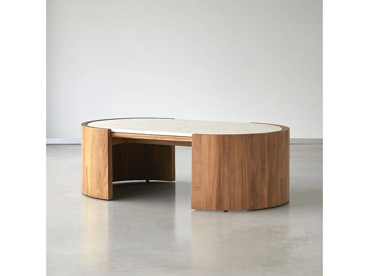 Couchtisch Virgile aus Teakholz und Marmor, 120