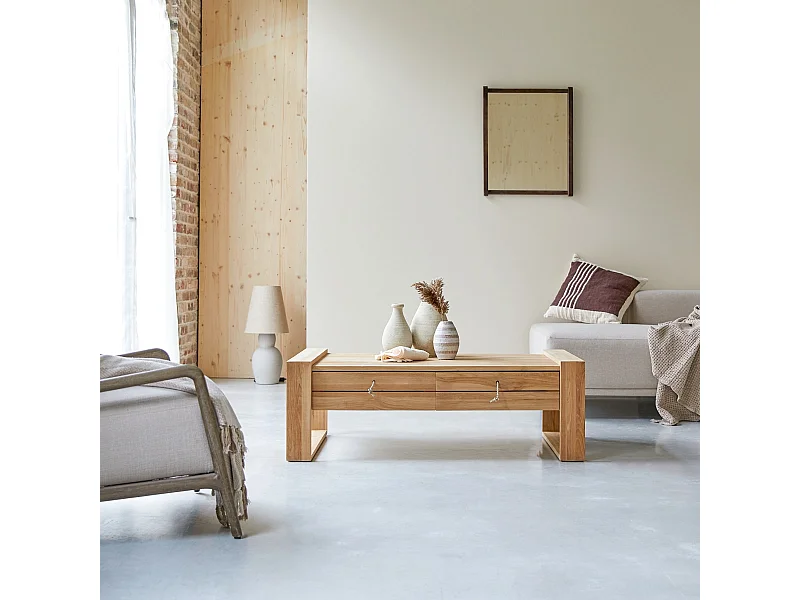 Couchtisch Beistelltisch Sofatisch Teakholz massives helles Holz Neu Tikamoon