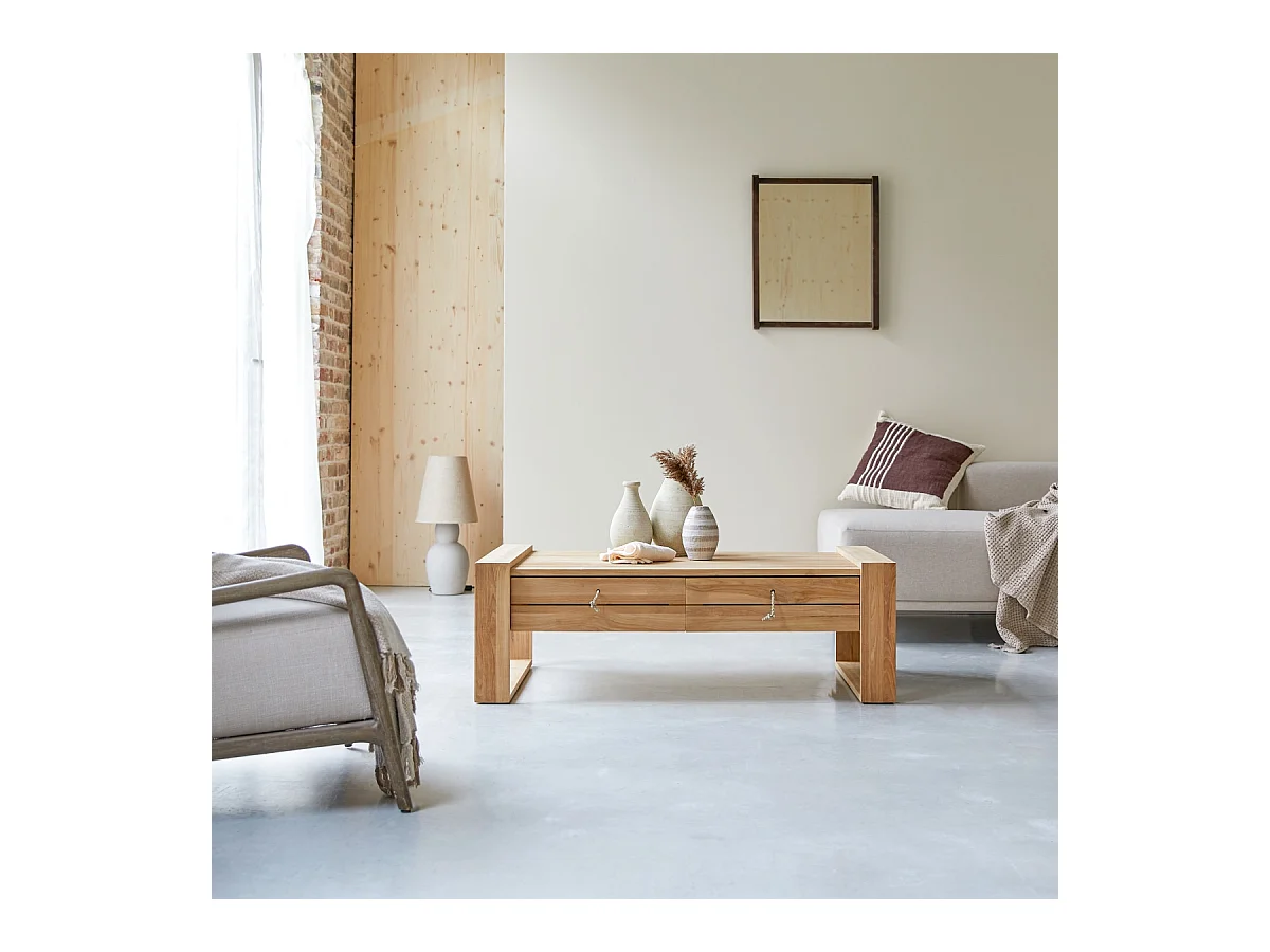 Couchtisch Beistelltisch Sofatisch Teakholz massives helles Holz Neu Tikamoon