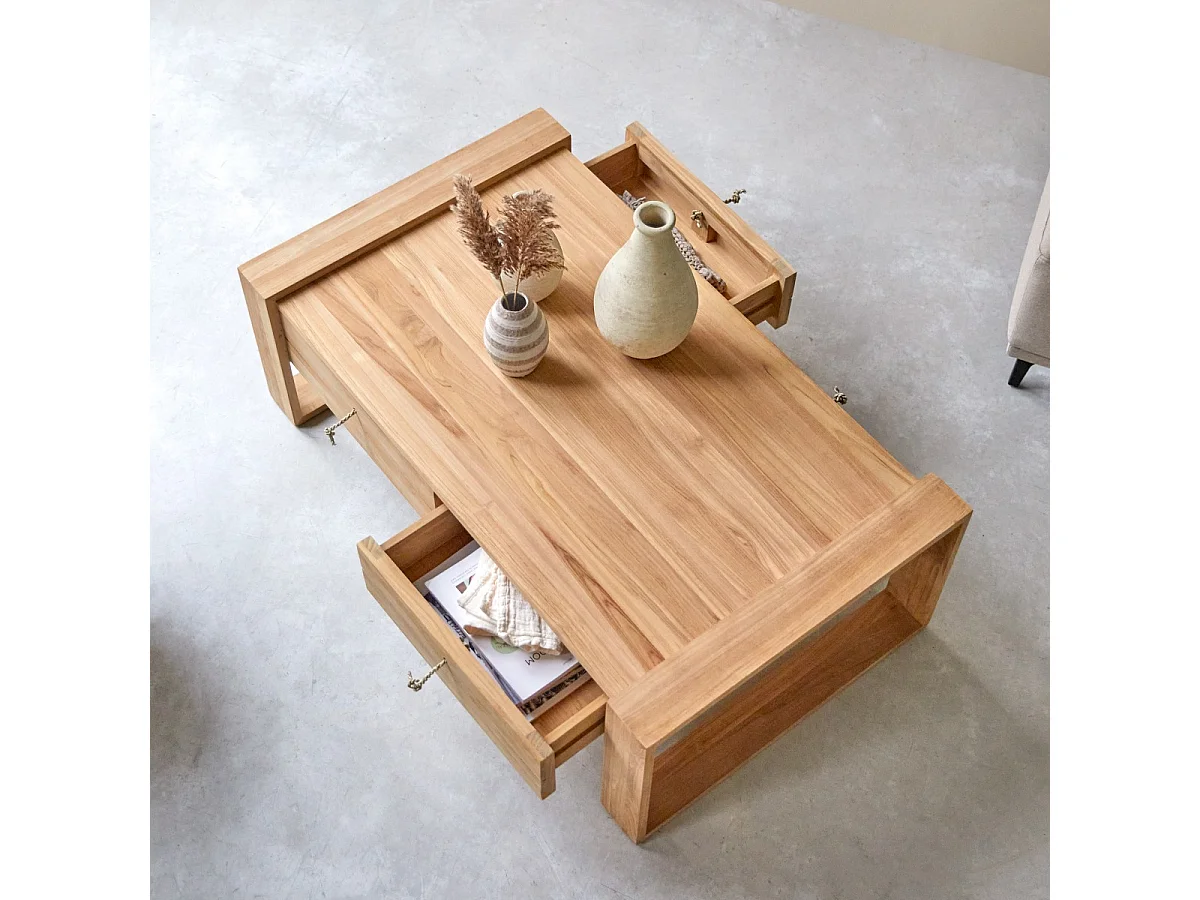 Couchtisch Beistelltisch Sofatisch Teakholz massives helles Holz Neu Tikamoon