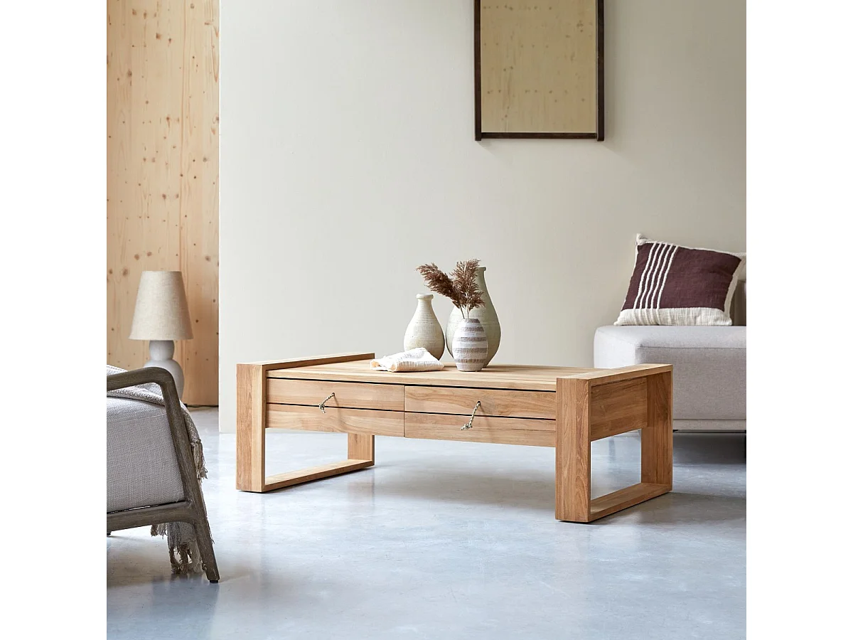 tavolino bass mobile teak tek massello soggiorno smontabile 120x70 salone