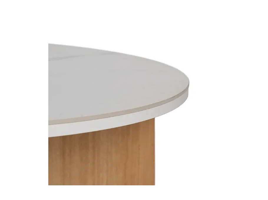 Table basse ronde 80 cm plateau céramique blanc effet marbre URBAN