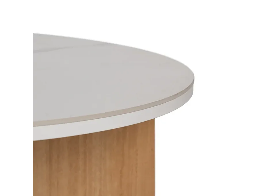 Table basse ronde 80 cm plateau céramique blanc effet marbre URBAN