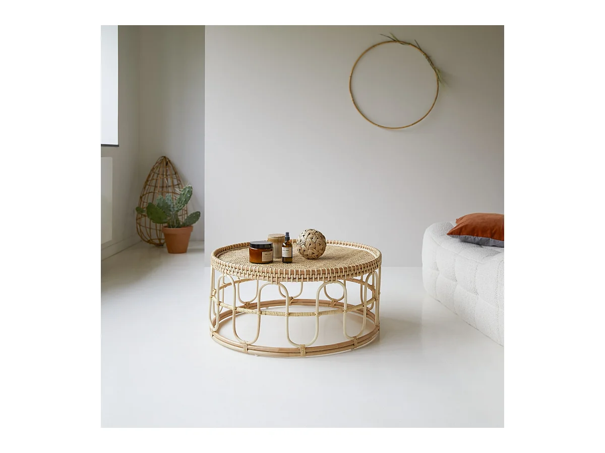 Table basse en tiges de rotin 80 Samson naturel