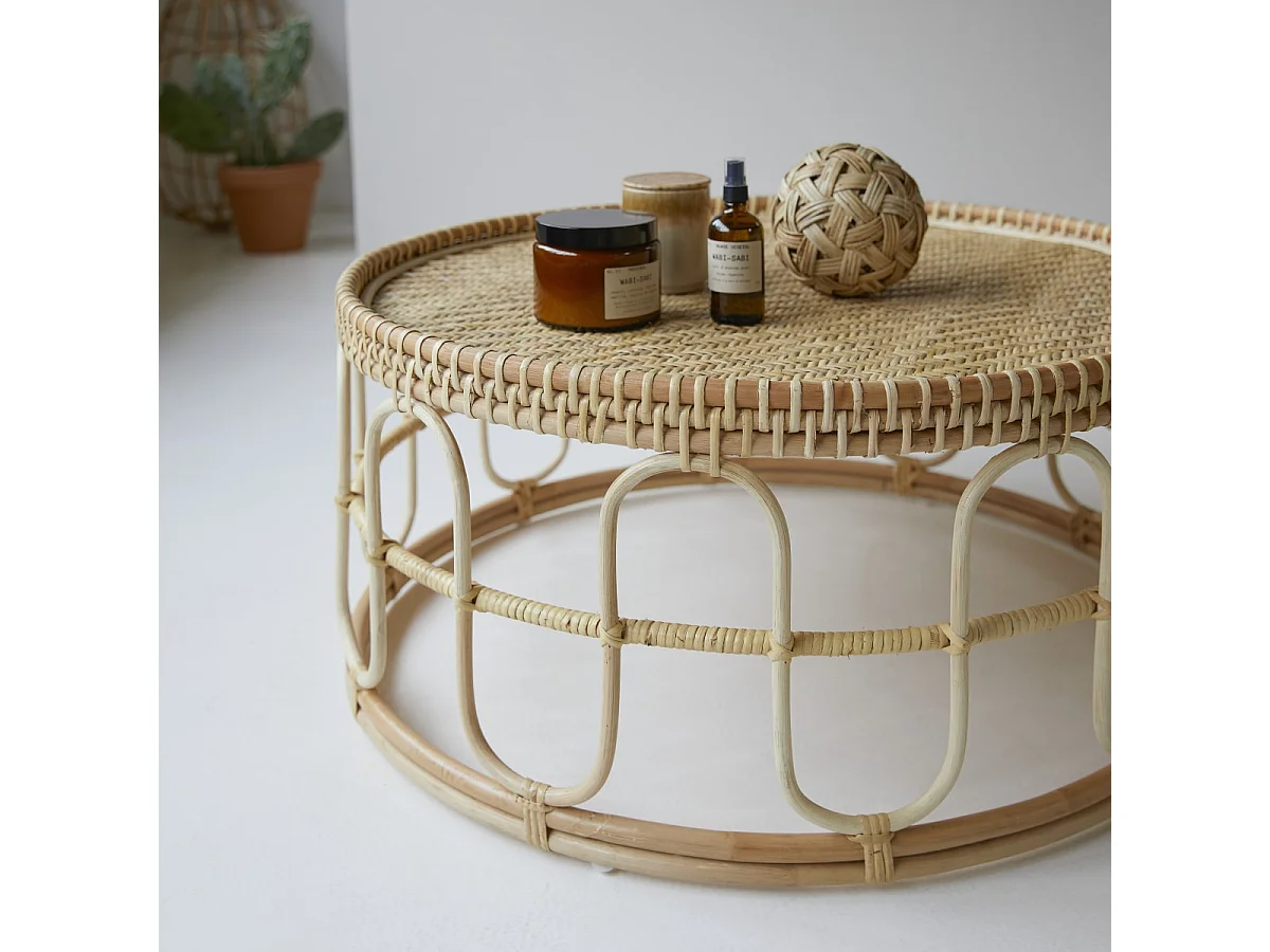 Table basse en tiges de rotin 80 Samson naturel