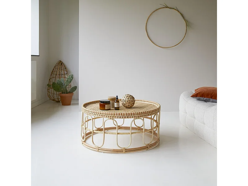 Tavolino basso in steli di rattan 80 Samson naturale