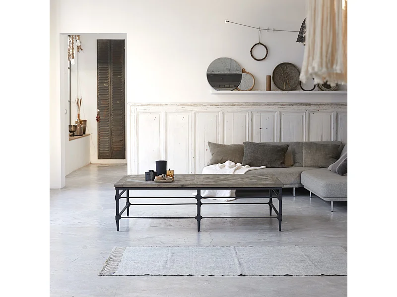 Couchtisch Wohnzimmertisch Materialmix Ulme Metall Industriedesign neu Tikamoon