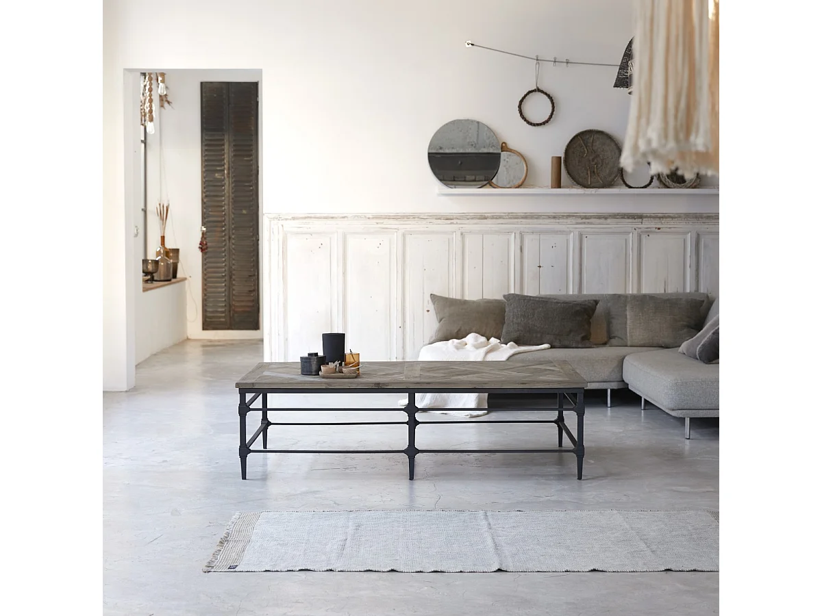 Couchtisch Wohnzimmertisch Materialmix Ulme Metall Industriedesign neu Tikamoon