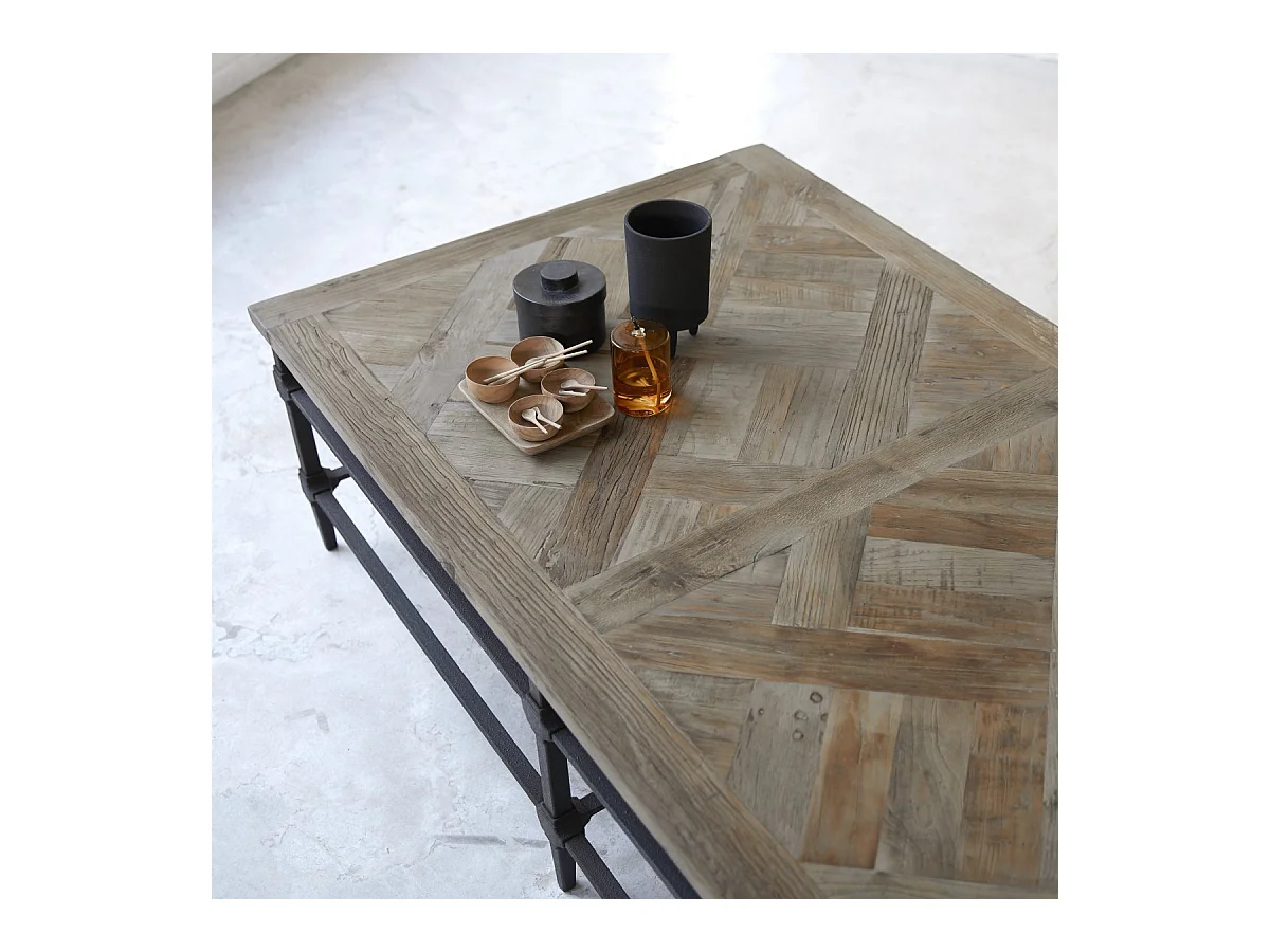 Couchtisch Wohnzimmertisch Materialmix Ulme Metall Industriedesign neu Tikamoon