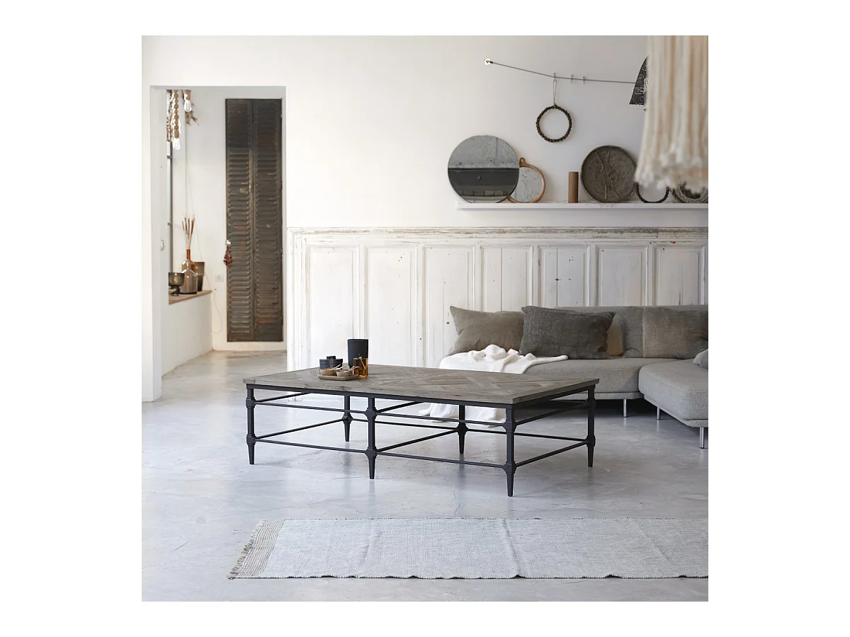 Couchtisch Wohnzimmertisch Materialmix Ulme Metall Industriedesign neu Tikamoon