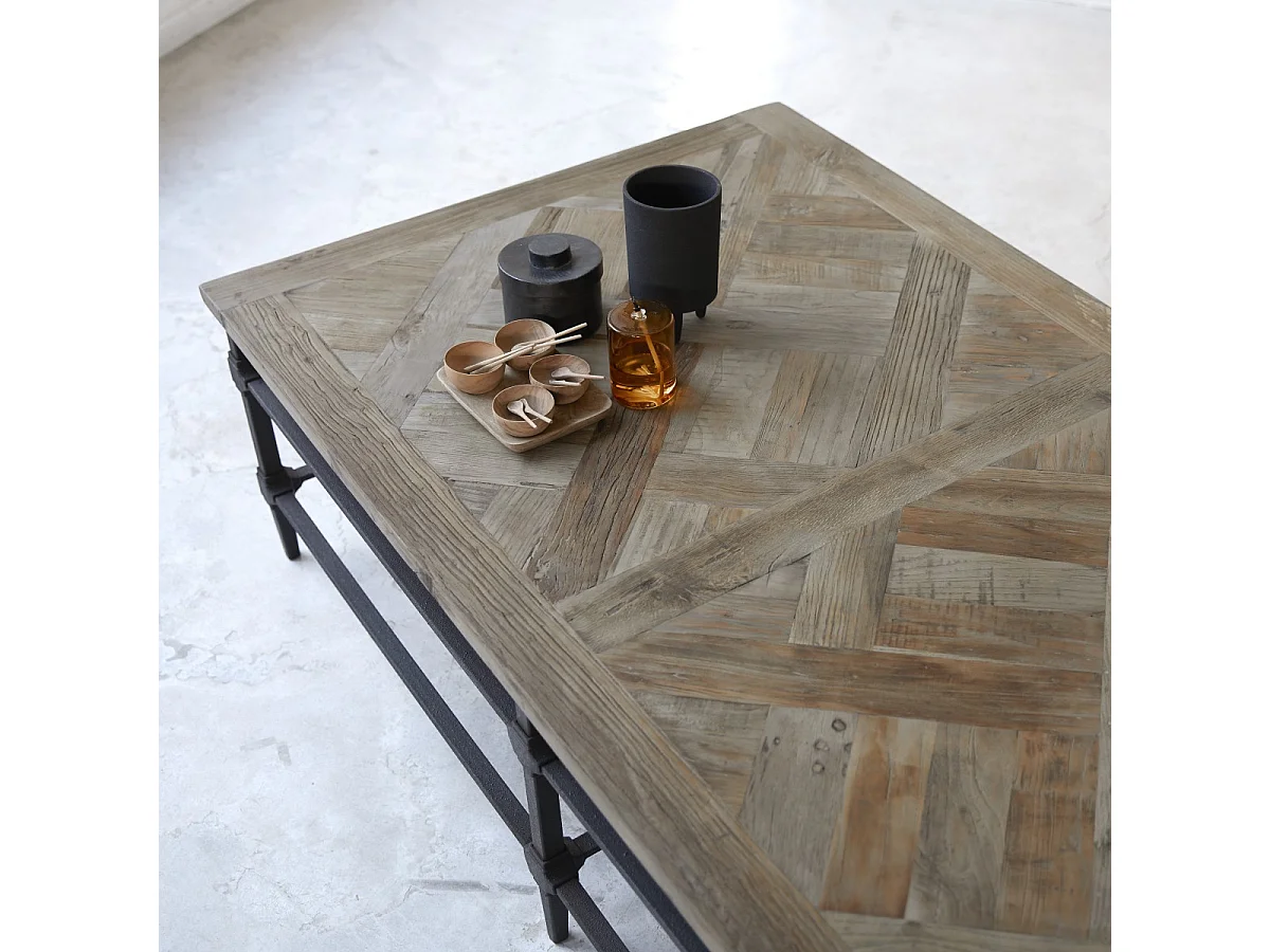 tavolino legno massello olmo metallo 160x90cm soggiorno divano salotto design