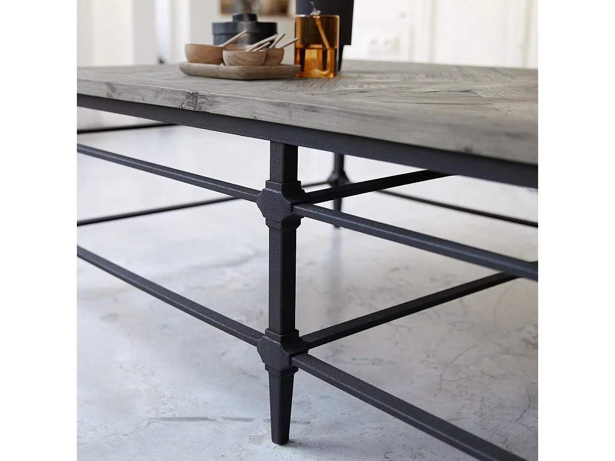 tavolino legno massello olmo metallo 160x90cm soggiorno divano salotto design