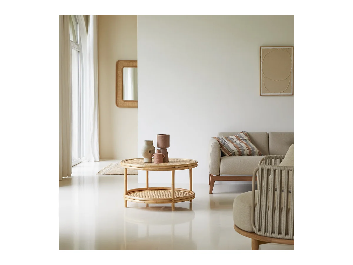 Table basse en tiges de rotin Ella naturel