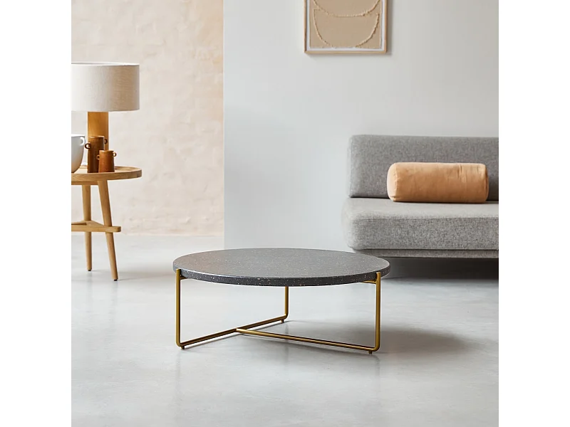Table basse ronde en métal et terrazzo 80 Anatole grey
